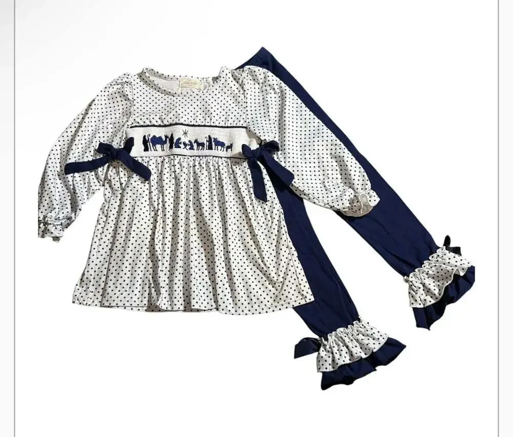 Marie Nicole Clothing Polka Dot Smocked Nativity Ruffle Outfit Set XL
